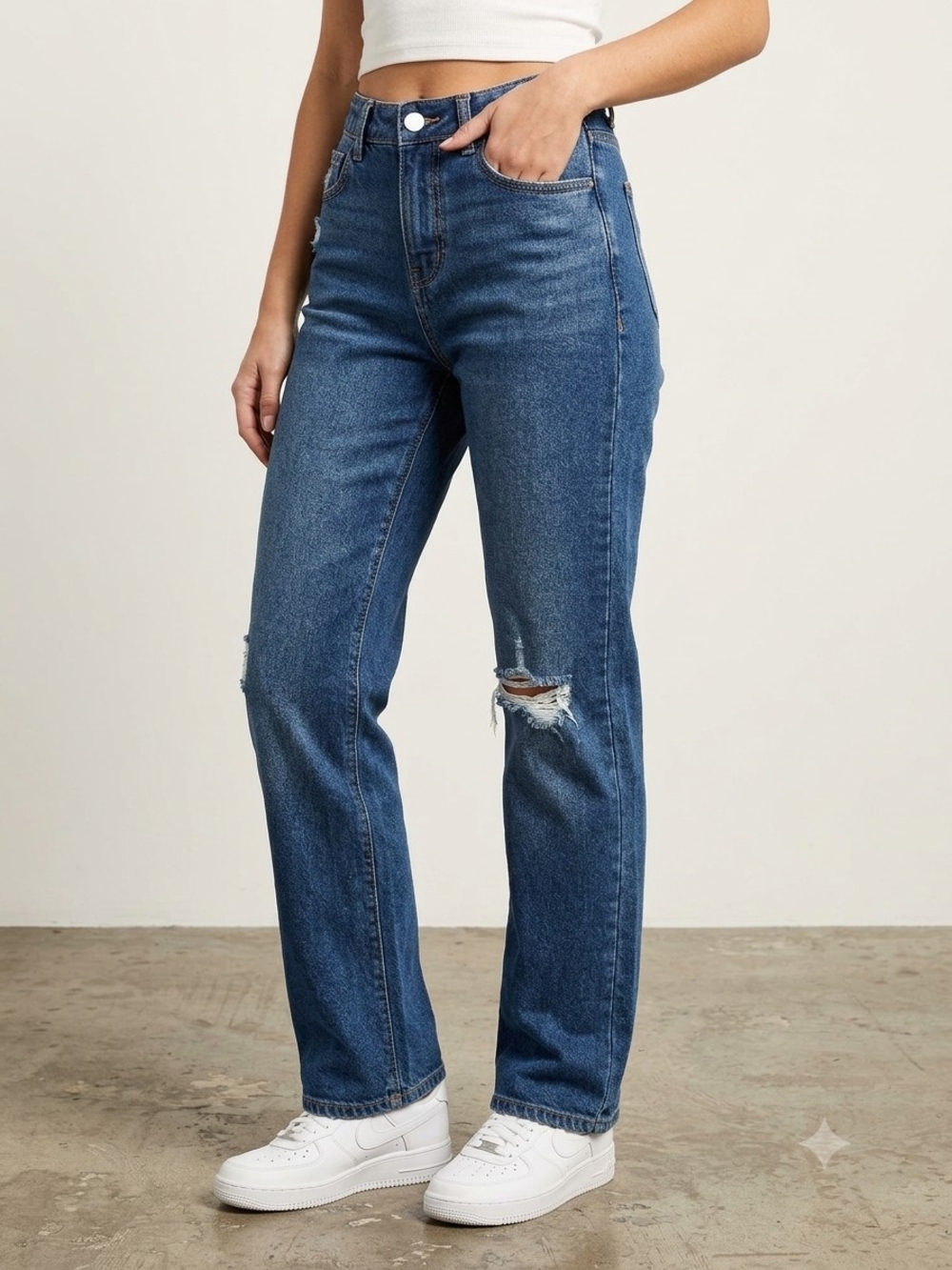 RSQ High Rise Straight Leg Jeans Medium Wash Distressed Size 23 / 00